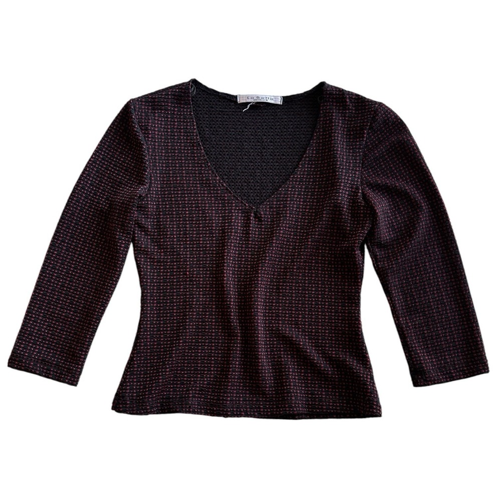 Vintage 90s y2k La belle red and black 3/4 sleeve top goth grunge